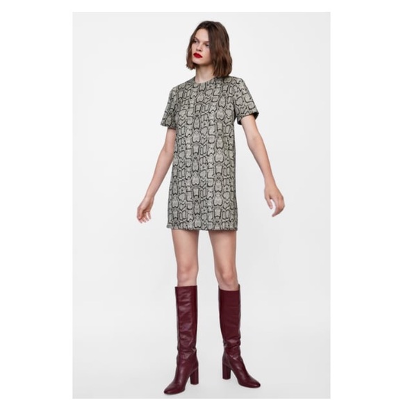NWT Zara Snakeskin Jacquard Print Dress - Picture 2 of 8